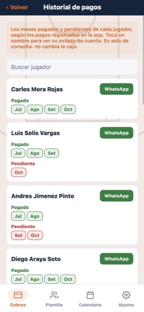 Historial de pagos de Hoop con meses pagados y pendientes